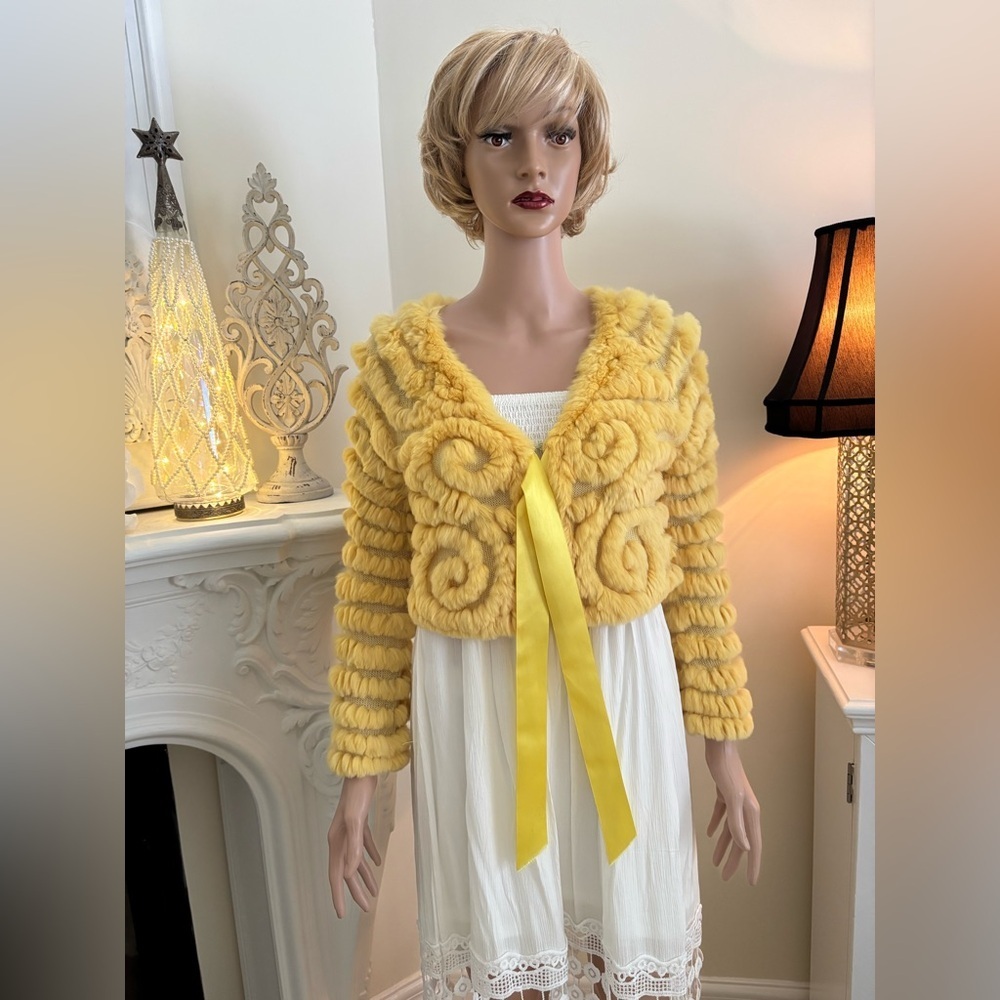 BCBGMaxAzria Cream Rabbit Fur Jacket - Picture 3 of 13